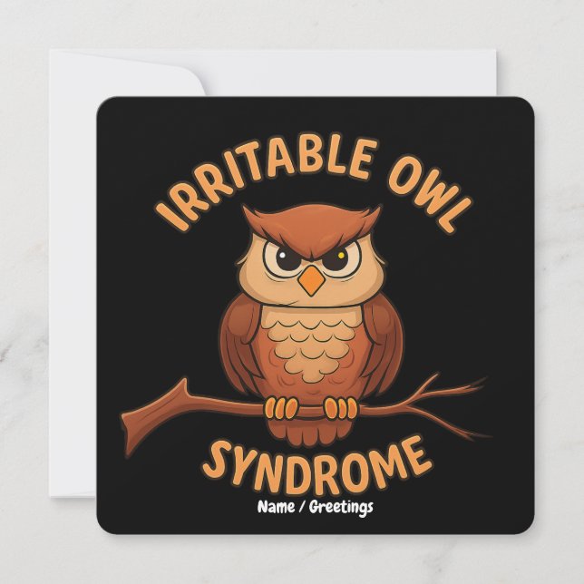 Irritable Owl Syndrome Funny Angry Owl Cartoon Pun Invitation (Front)