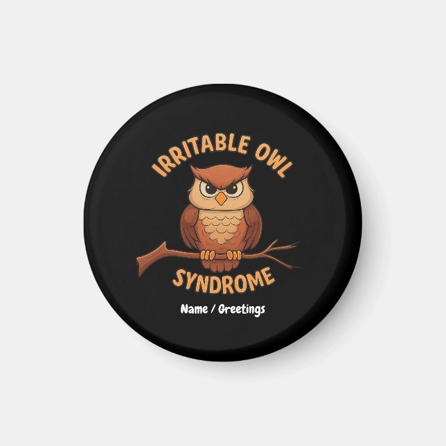 Irritable Owl Syndrome Funny Angry Owl Cartoon Pun Magnet (Front)