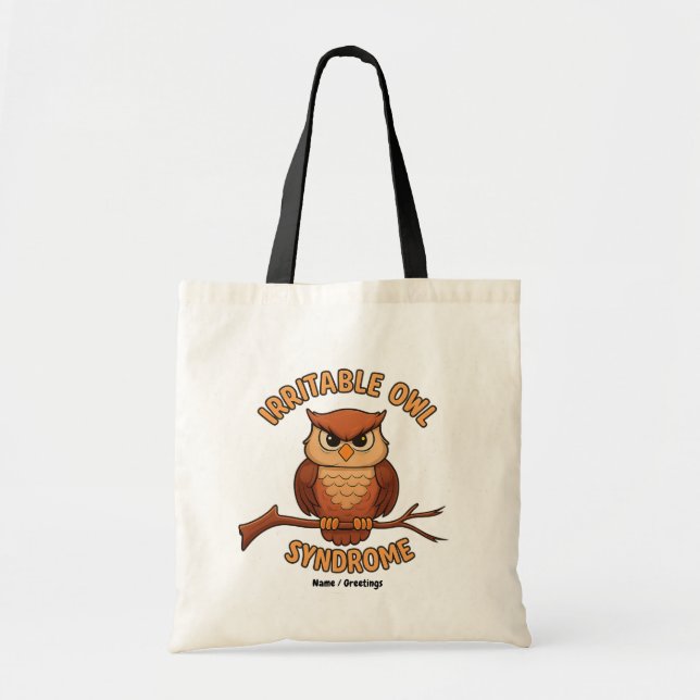 Irritable Owl Syndrome Funny Angry Owl Cartoon Pun Tote Bag (Front)