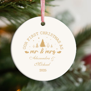 irst Christmas as Mr and Mrs gold photo Ceramic Ornament