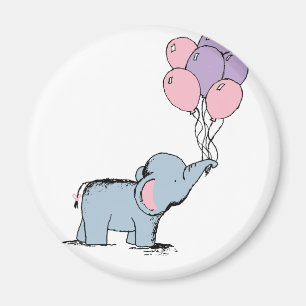irthday Elephant Pastel Watercolor Bunch of Balloo Magnet