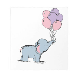 irthday Elephant Pastel Watercolor Bunch of Balloo Notepad