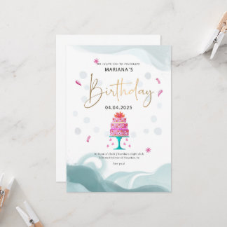 irthday Party Invitation | Pink Cake Theme | Custo