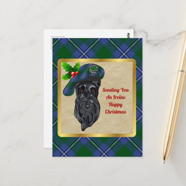 Irvine Clan Badge & Tartan Christmas Postcard (Front/Back In Situ)