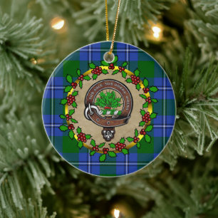 Irvine Clan Badge & Tartan Personalised Christmas Ceramic Ornament