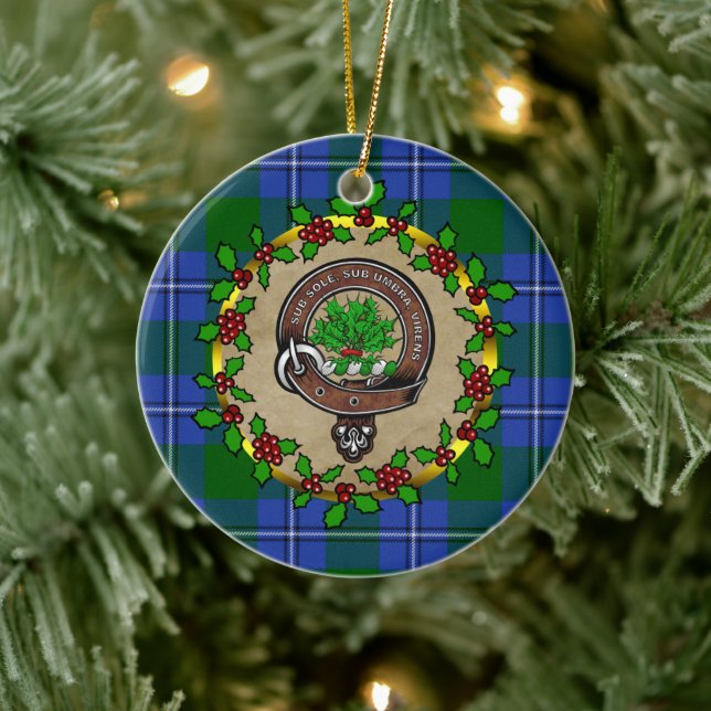 Irvine Clan Badge & Tartan Personalised Christmas Ceramic Ornament (Tree)