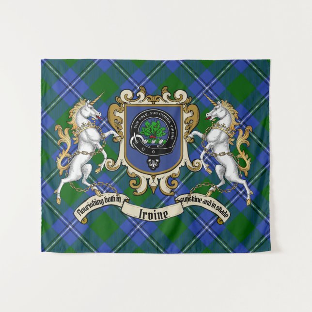 Irvine Clan Badge & Unicorns w/Tartan  Tapestry (Front (Horizontal))