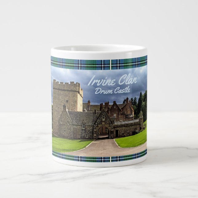 Irvine/Irving Clan's Drum Castle & Tartan Large Coffee Mug (Front)