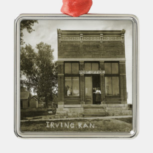 IRVING KANSAS POST OFFICE PHOTO MARSHALL COUNTY KS METAL ORNAMENT