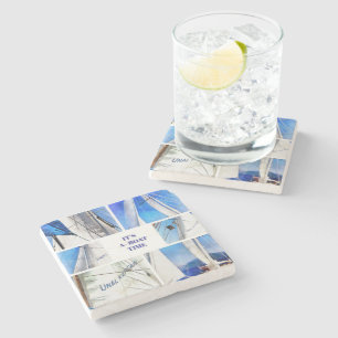 Is A Boat Time Fun Pun Artistic White Sails Stone Coaster