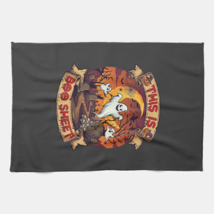 Is Boo Sheet Halloween Ghost Cemetery Pumpkins_1 Tea Towel