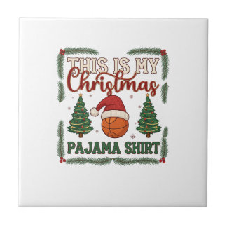Is Christmas Pajama Basketball Santa Hat Trees Ceramic Tile