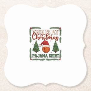 Is Christmas Pajama Basketball Santa Hat Trees Paper Coaster