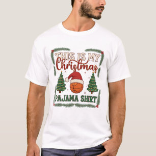 Is Christmas Pajama Basketball Santa Hat Trees T-Shirt