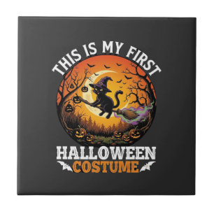 Is First Halloween Costume Black Cat Broom_1 Ceramic Tile