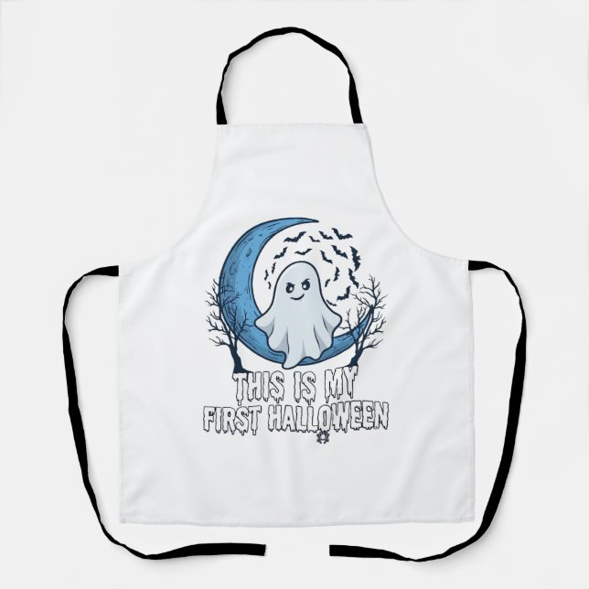 Is First Halloween Ghost Crescent Moon Bats_1 Apron (Front)