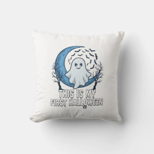 Is First Halloween Ghost Crescent Moon Bats_1 Cushion