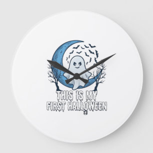 Is First Halloween Ghost Crescent Moon Bats_1 Large Clock