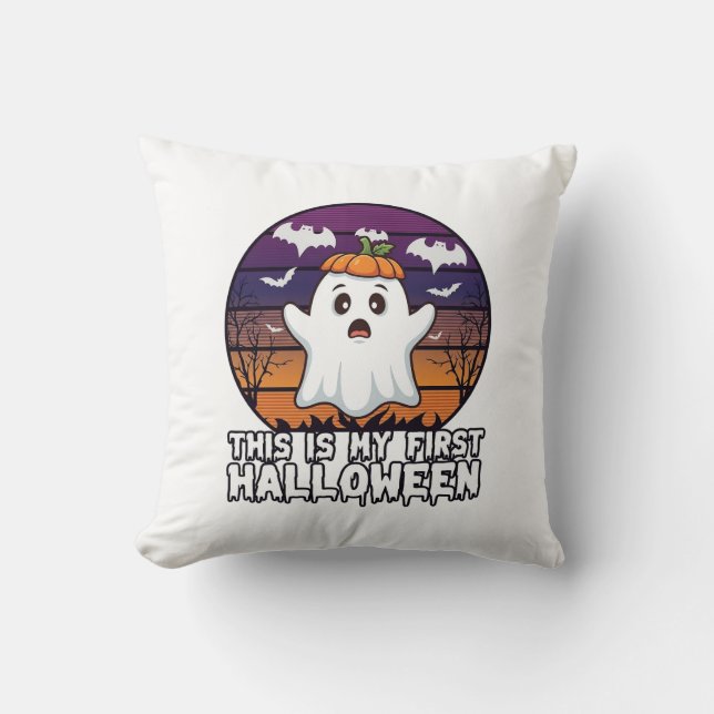 Is First Halloween Ghost Pumpkin Hat Bats_1 Cushion (Front)