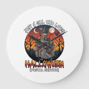 Is Halloween Witch Everybody Make Scene Postal Wor Large Clock