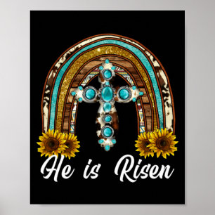 Is He Risen Leopard Sunflower Cross Poster