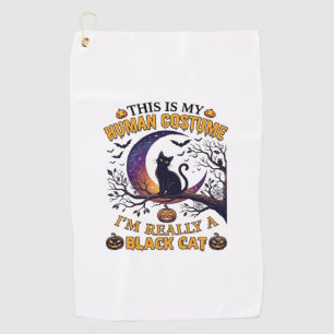 Is Human Costume Black Cat Halloween Moon_1 Golf Towel