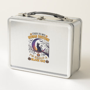 Is Human Costume Black Cat Halloween Moon_1 Metal Lunch Box