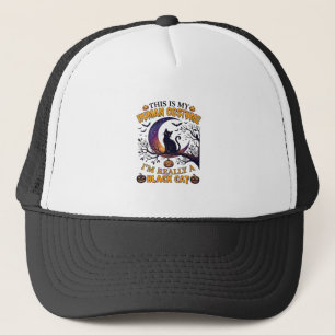 Is Human Costume Black Cat Halloween Moon_1 Trucker Hat