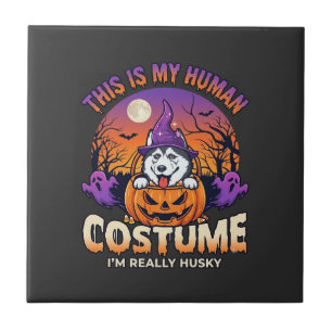 Is Human Costume Husky Pumpkin Halloween Ghosts_1 Ceramic Tile