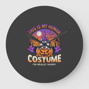 Is Human Costume Husky Pumpkin Halloween Ghosts_1 Large Clock