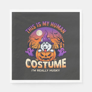 Is Human Costume Husky Pumpkin Halloween Ghosts_1 Napkin