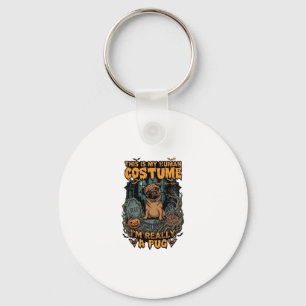 Is Human Costume Pug Halloween Pumpkin Tombstone_1 Key Ring