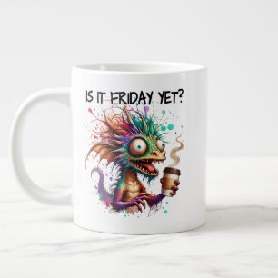 Is It Friday Yet? Frazzled Coffee Drinking Dragon  Large Coffee Mug