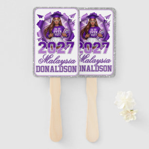 Is It Over Yet Purple 2027 Black Girl Graduation Hand Fan