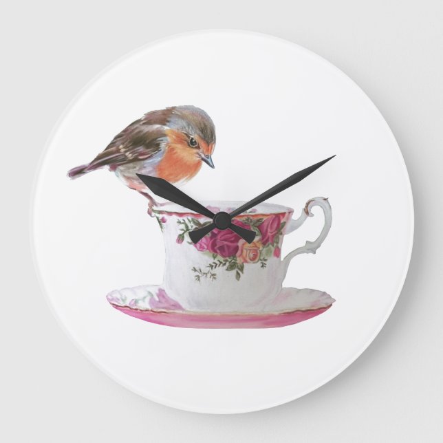 Is it tea time yet? Robin on a tea cup clock (Front)