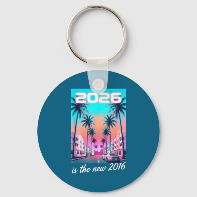 Is New 2016 Retro Synthwave Car Aesthetic Key Ring (Front)