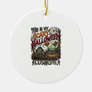 Is Scary Halloween Costume Cauldron Pumpkin Cat_1 Ceramic Ornament