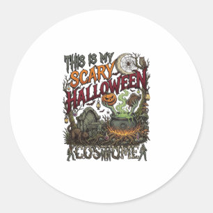 Is Scary Halloween Costume Cauldron Pumpkin Cat_1 Classic Round Sticker