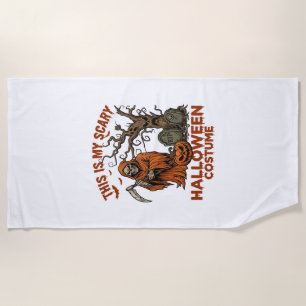 Is Scary Halloween Costume Orange Reaper Pumpkin_1 Beach Towel