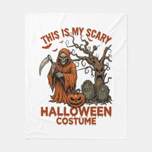 Is Scary Halloween Costume Orange Reaper Pumpkin_1 Fleece Blanket