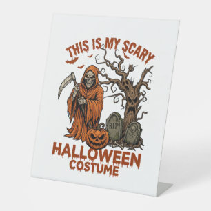 Is Scary Halloween Costume Orange Reaper Pumpkin_1 Pedestal Sign
