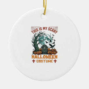 Is Scary Halloween Costume Tombstone Pumpkins Moon Ceramic Ornament