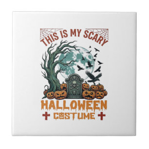 Is Scary Halloween Costume Tombstone Pumpkins Moon Ceramic Tile