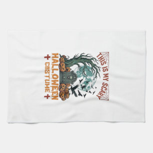Is Scary Halloween Costume Tombstone Pumpkins Moon Tea Towel