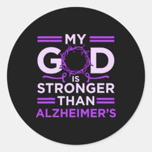 Is Stronger Than Alzheimerheimer's Awareness Purpl Classic Round Sticker