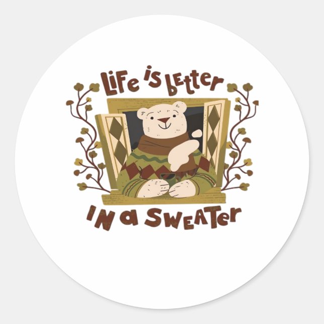 Is Sweater! Autumn It’s Fall Y’all Classic Round Sticker (Front)