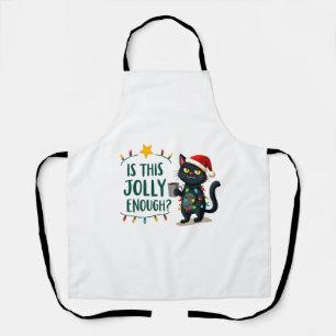 Is This Jolly Enough Black Cat Merry Christmas Tre Apron