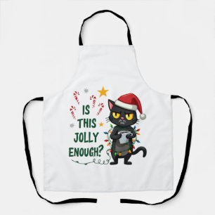 Is This Jolly Enough Black Cat Merry Christmas Tre Apron