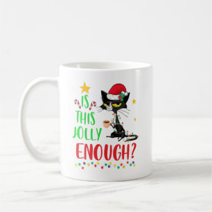 Is This Jolly Enough Black Cat Merry Christmas Tre Coffee Mug