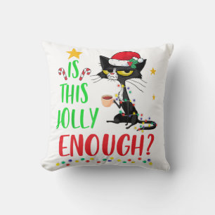 Is This Jolly Enough Black Cat Merry Christmas Tre Cushion